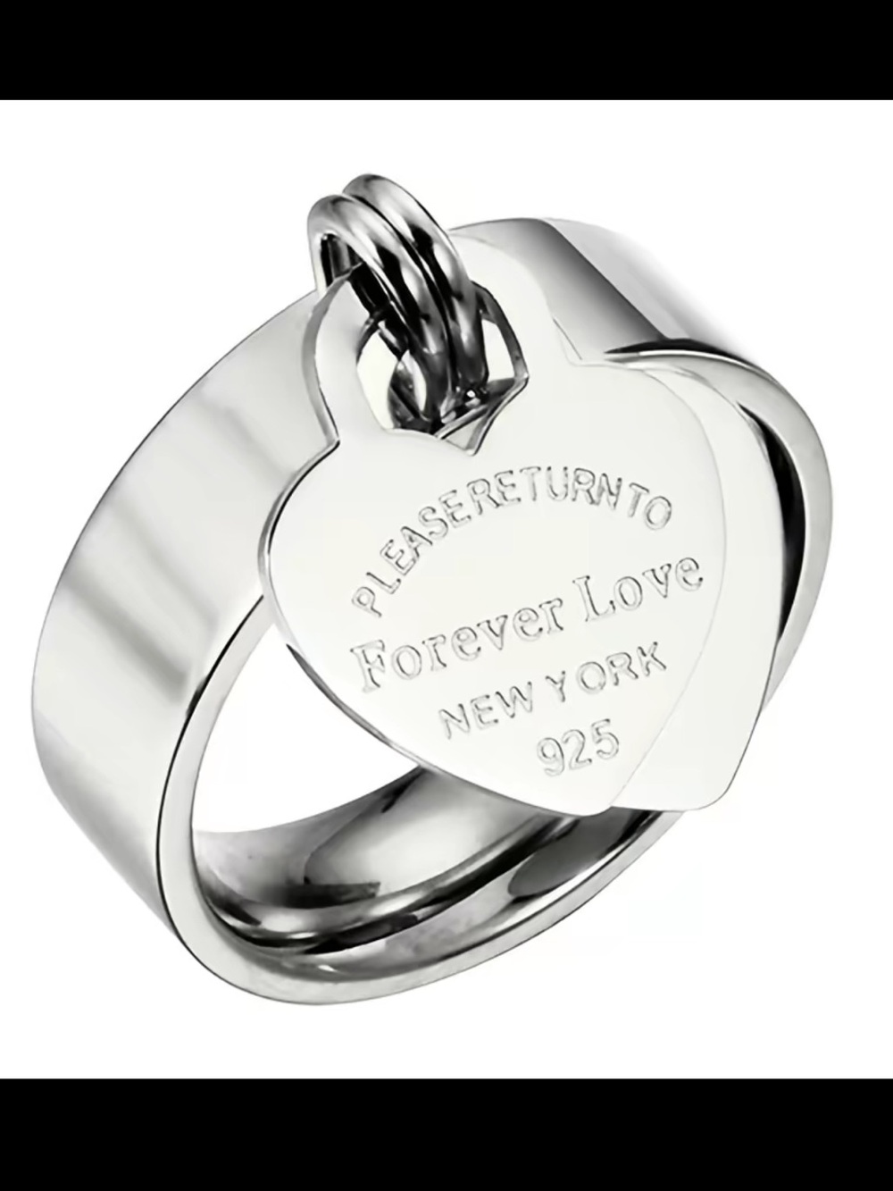 Stainless Steel Heart Tag Ring Silver Statement Ring Size 6